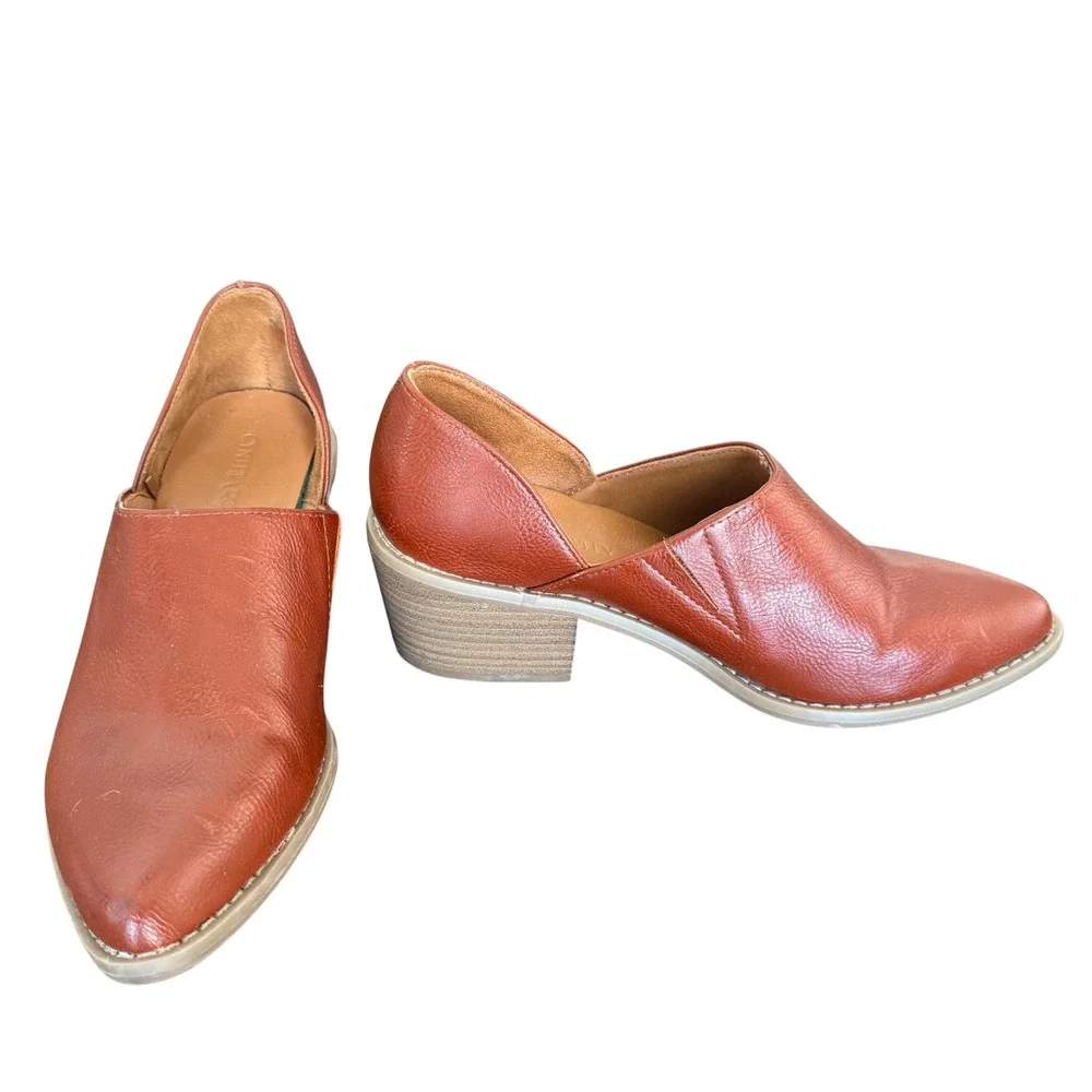 Cynthia Rowley‎ Eddie Cognac Brown D'Orsay Block Heel Booties Womens 7.5M